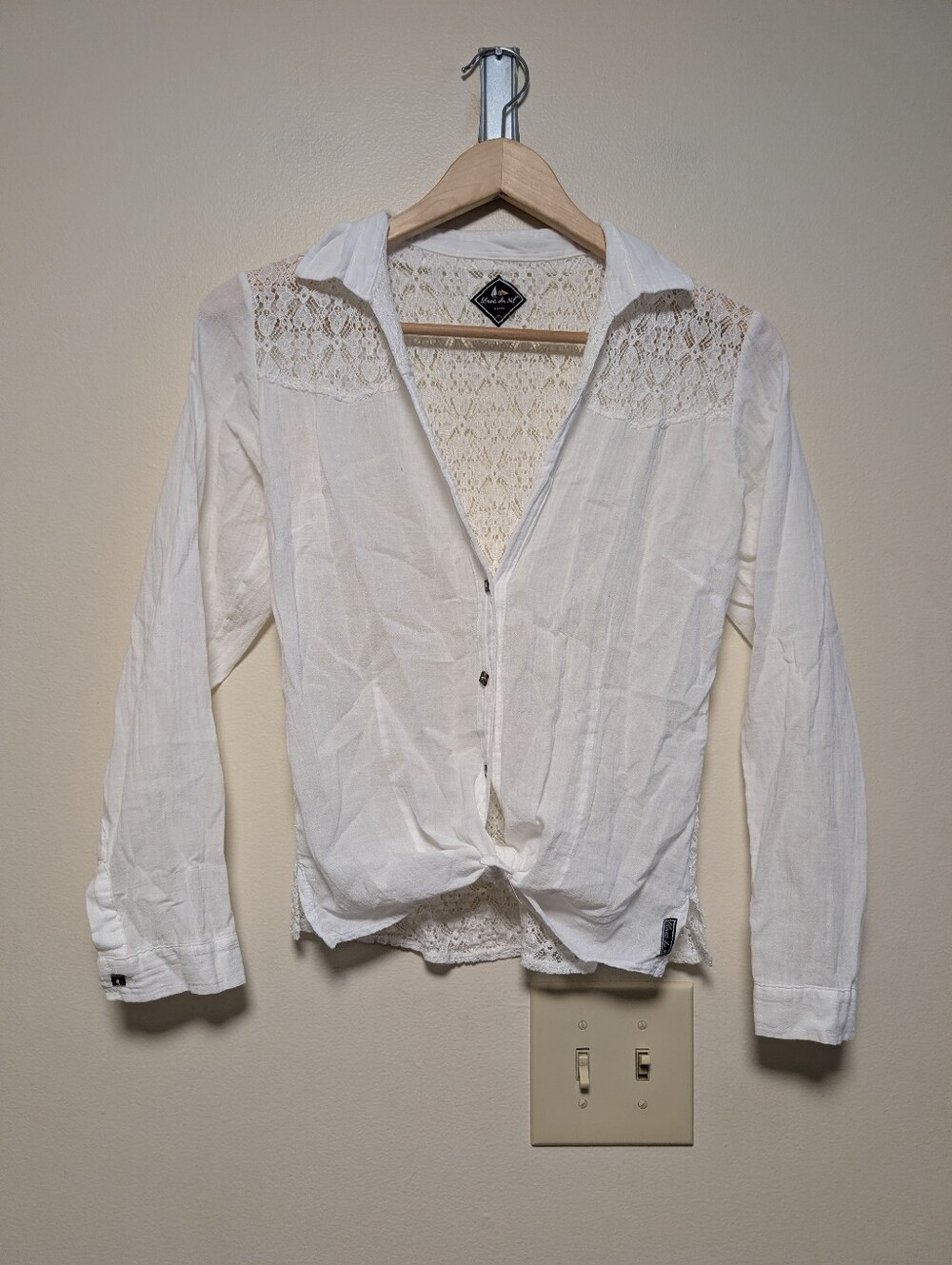 Blanc du Nil White Linen Lace Button Front Shirt Top M